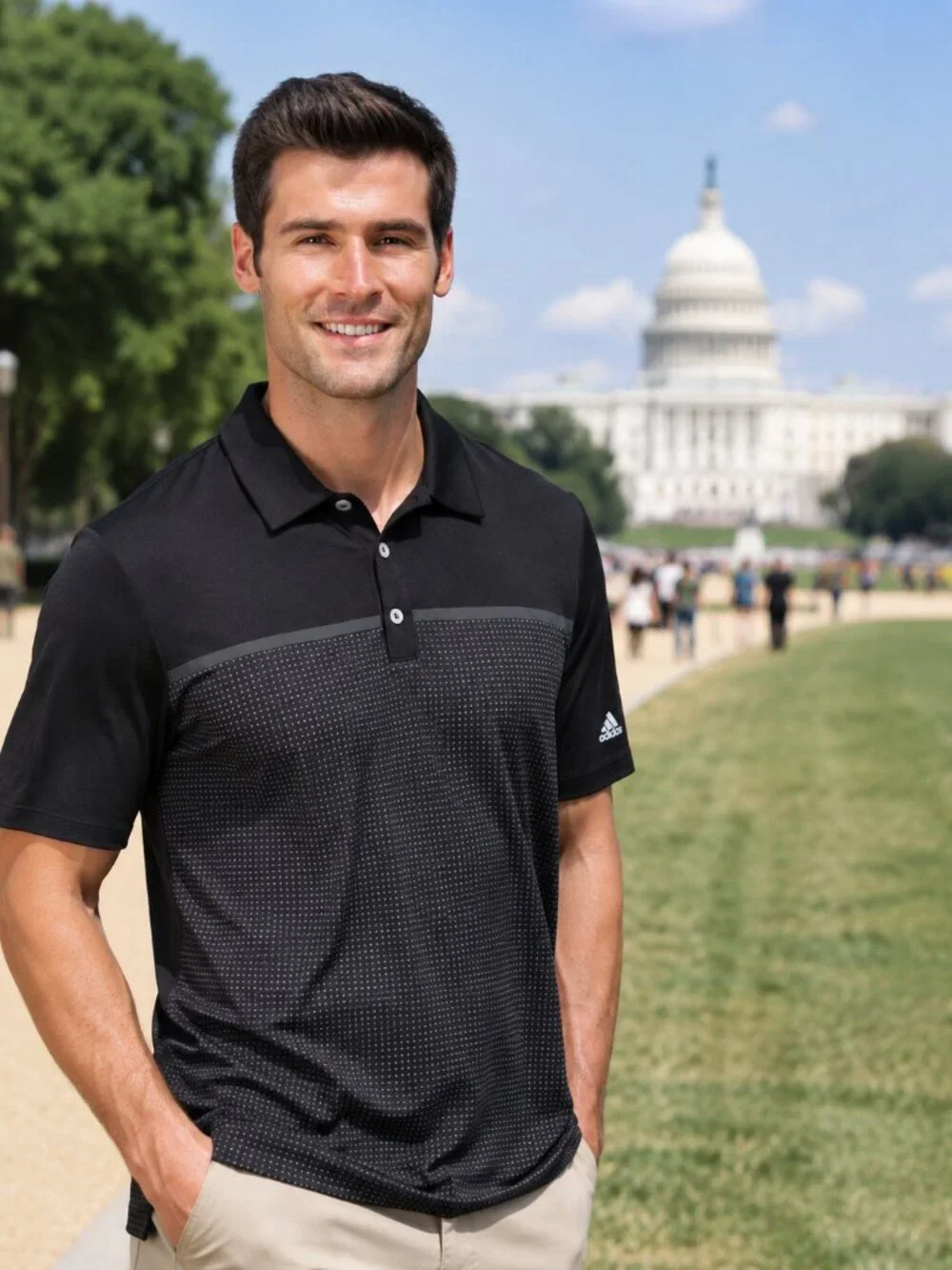 adidas Men's Climacool Aeroknit Short Sleeved Performance Polo Black Medium